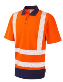Leo Mortehoe Dual Colour Coolviz Plus Polo Shirt Orange/Navy High Visibility